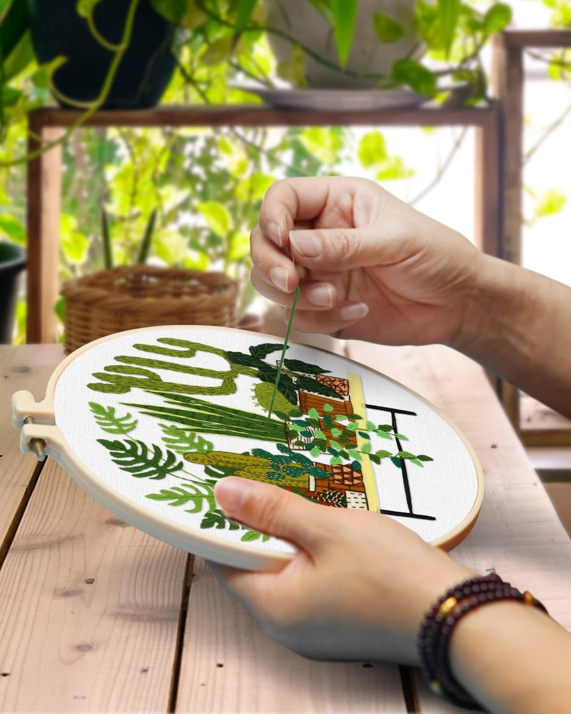 TINDTOP Embroidery Kit for Adult, Owl Embroidery Kit for Beginners Include Embroidery Cloth Hoops Threads for Craft Lover Hand Stitch with Embroidery Skill Techniques (Cactus) - Image 4